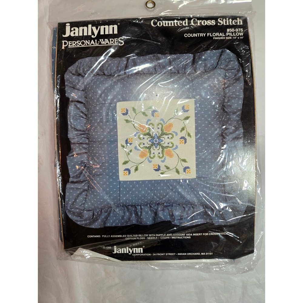 Vintage 1988 Janlynn Counted Cross Stitch Country Floral Pillow Kit 50-975 14x14